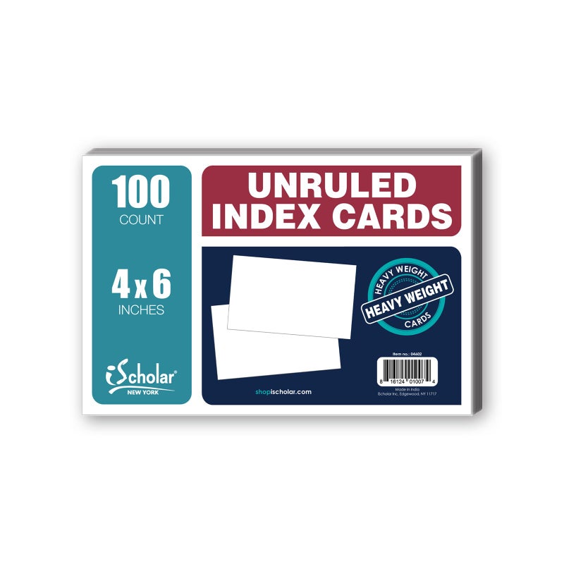 iScholar Index Cards, White, Unruled, 4 x 6 Inches, 100 Card Pack (04602) - Image 1